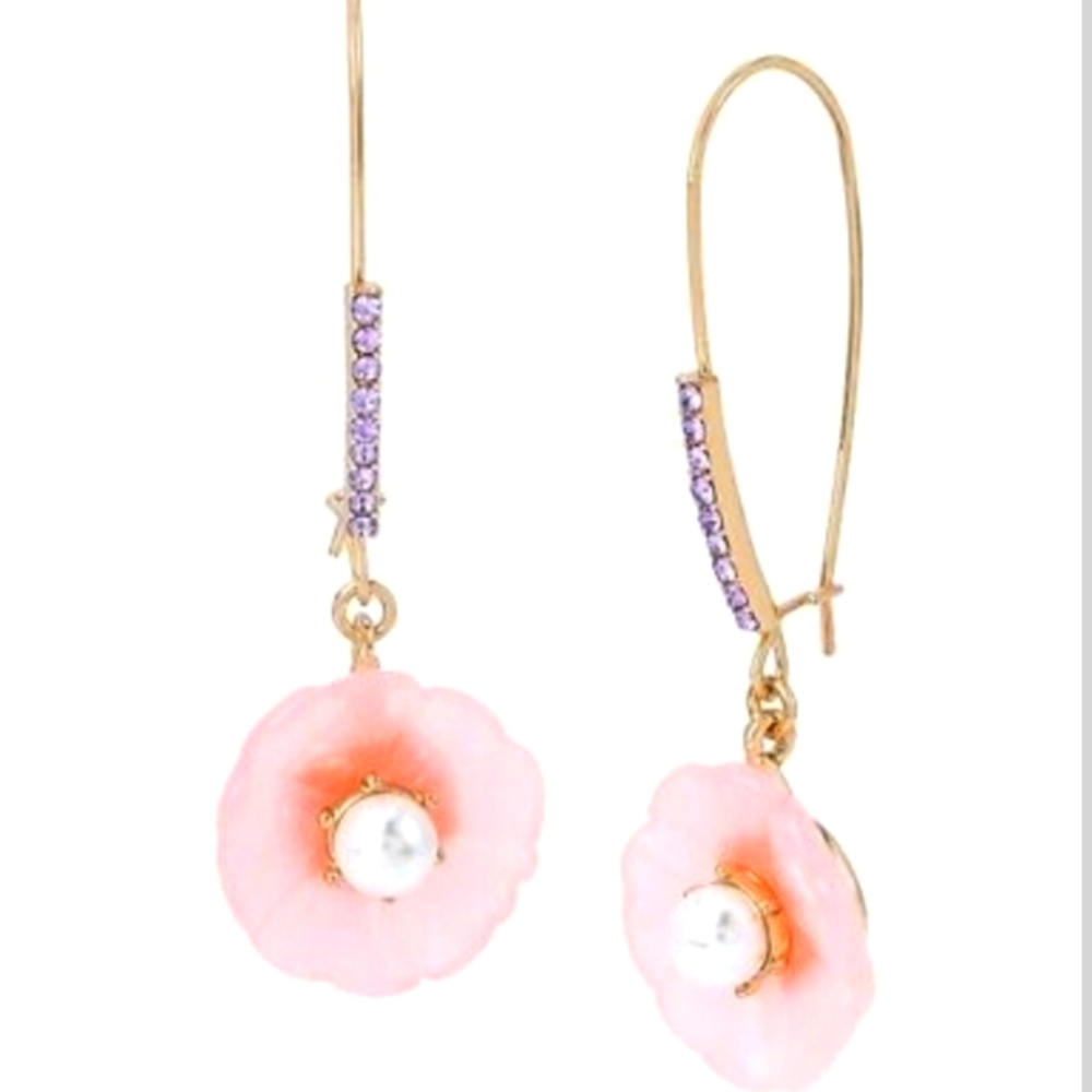 Betsey Johnson Spring Pink Resin Enchanted Flower Drop Earrings